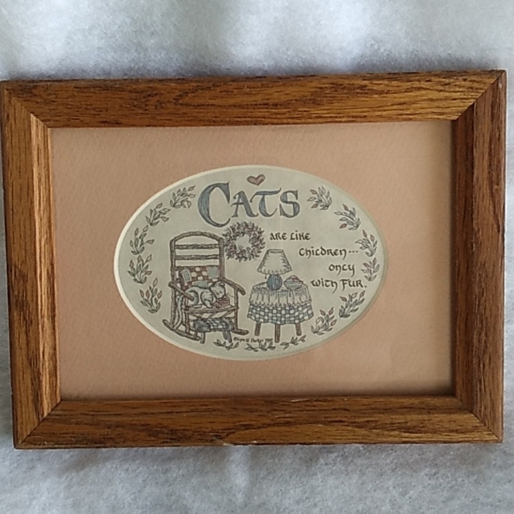 Vintage creative calligraphy cat 🐈 wood framed wall art deco